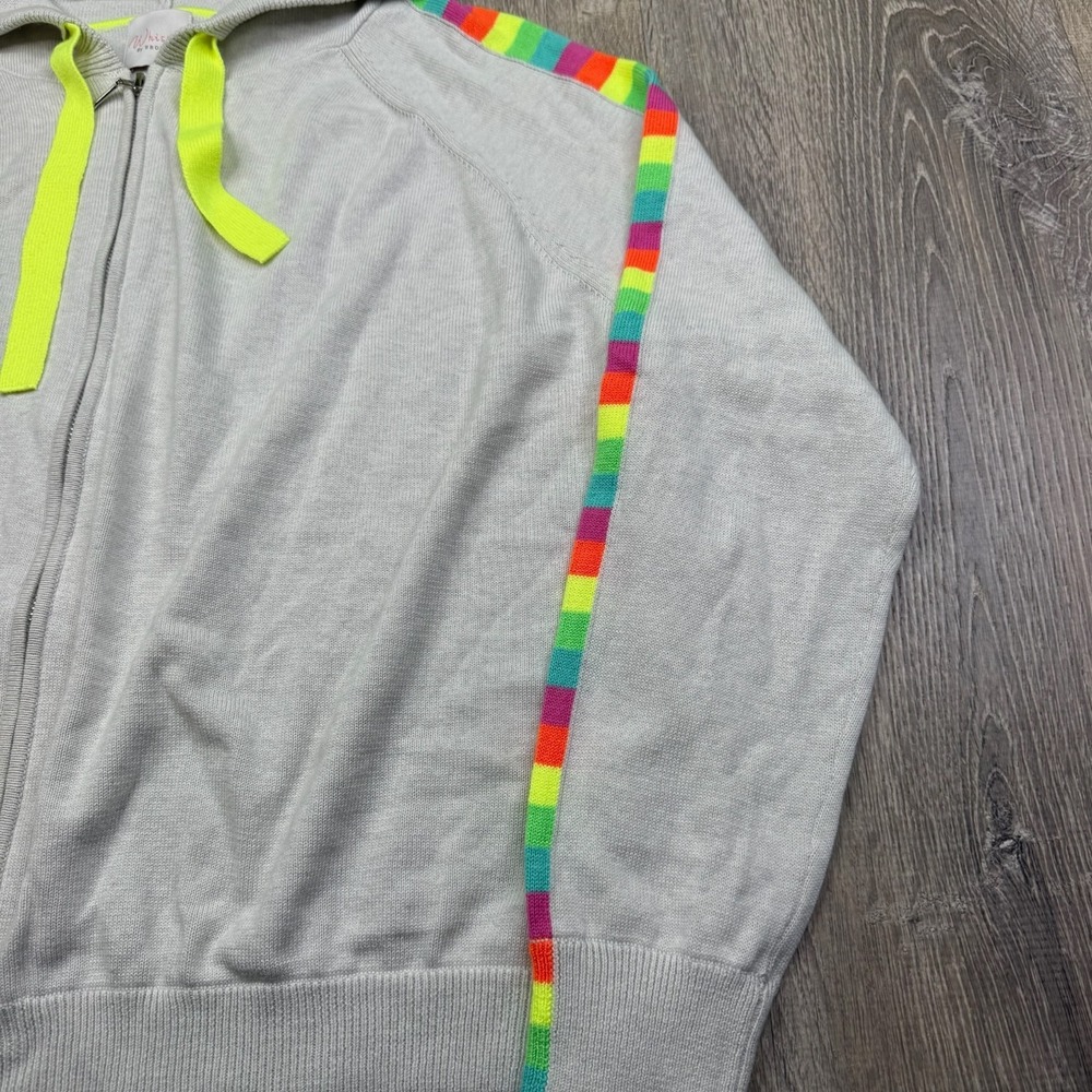 Whisper By Brodie Fine Cashmere Womens Gray Rainbow Stripe Full Zip Hoodie Sz L - Picture 2 of 11